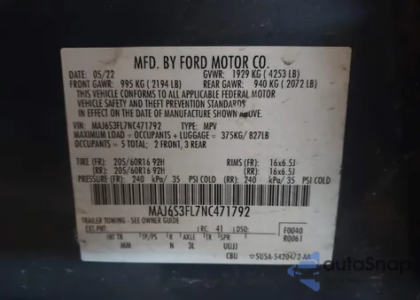 2022 Ford Ecosport S z USA, uszkodzony, nr VIN MAJ6S3FL7NC471792